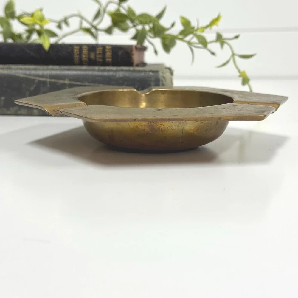 Vintage brass catch all trinket dish ring dish- Geometric hexagonal ashtray